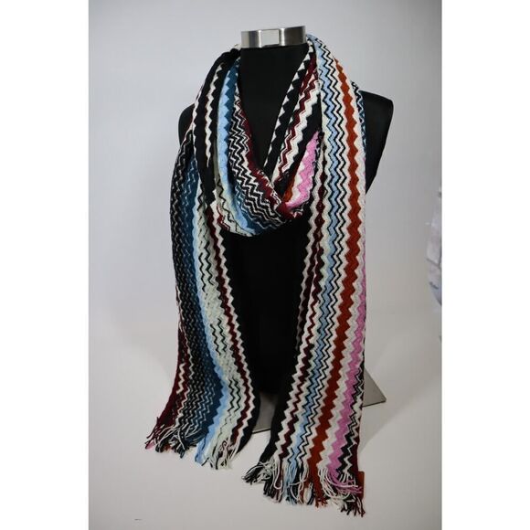 Missoni Black Multi Color Chevron Scarf 100% Wool One Size - Picture 2 of 5